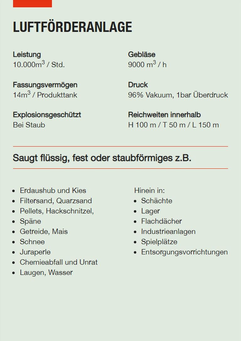 Saugbagger Montabaur - Technische Daten LFA