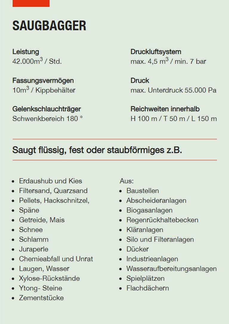 Saugbagger Montabaur - Technische Daten Saugbaggger